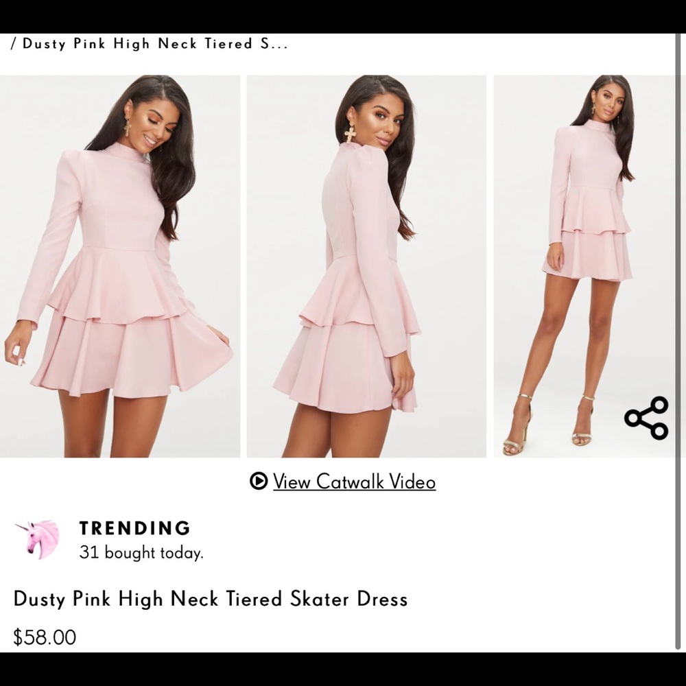 Dusty Pink High Neck Tiered Skater Dress